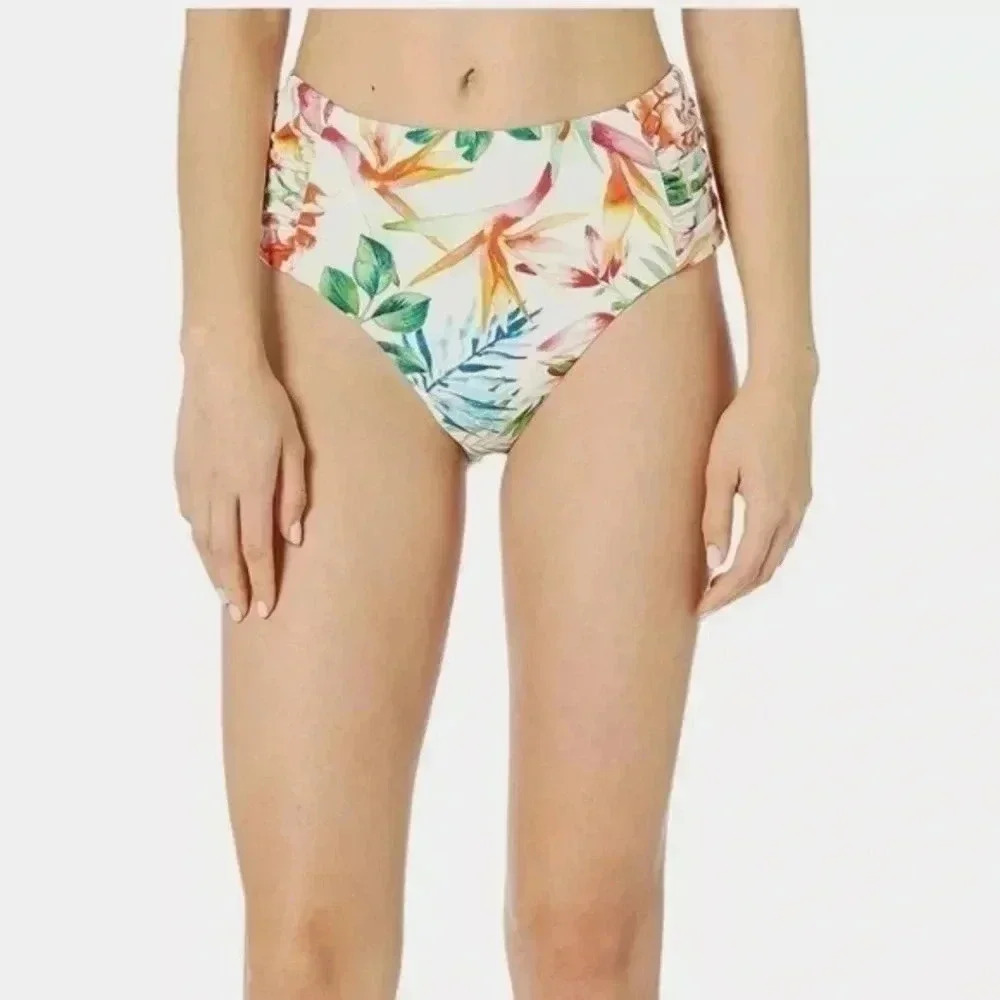 Lucky Brand Ivory Tropical High-Waist Bikini Bottom Swimsuit Plus Size 1X NWT
